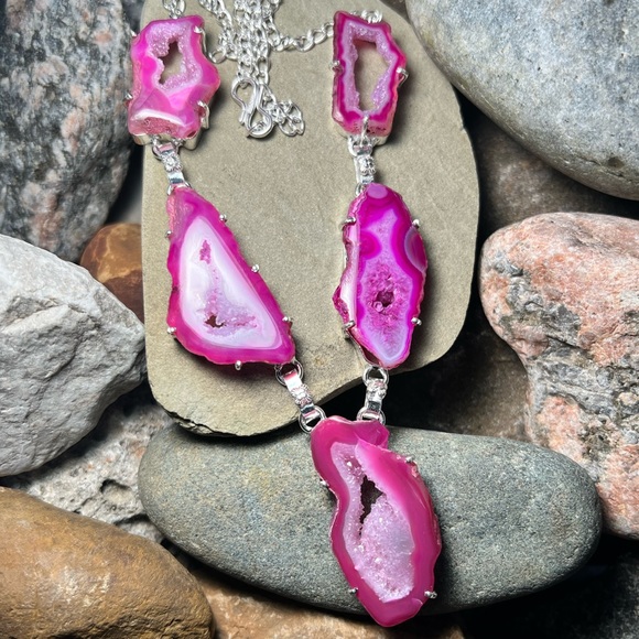Hand Crafted Jewelry - Pink geode slice necklace